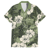 Tongan Kupesi Ngatu Hibiscus Vintage Motif Family Matching Summer Maxi Dress and Hawaiian Shirt LT9 Dad's Shirt - Short Sleeve Green - Polynesian Pride