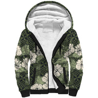 Tongan Kupesi Ngatu Hibiscus Vintage Motif Sherpa Hoodie LT9 Unisex Green - Polynesian Pride