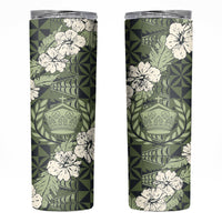 Tongan Kupesi Ngatu Hibiscus Vintage Motif Skinny Tumbler LT9 Green - Polynesian Pride
