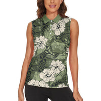 Tongan Kupesi Ngatu Hibiscus Vintage Motif Women Sleeveless Polo Shirt LT9 - Polynesian Pride
