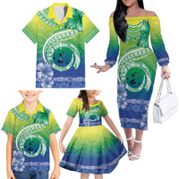 Malpampa Vanuatu Family Matching Off The Shoulder Long Sleeve Dress and Hawaiian Shirt Hibiscus Sand Drawing with Pacific Pattern LT9 - Polynesian Pride