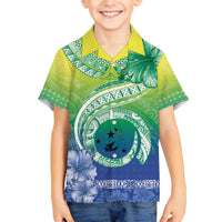 Malpampa Vanuatu Family Matching Off Shoulder Maxi Dress and Hawaiian Shirt Hibiscus Sand Drawing with Pacific Pattern LT9 Son's Shirt Green Art - Polynesian Pride