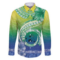 Malpampa Vanuatu Family Matching Short Sleeve Bodycon Dress and Hawaiian Shirt Hibiscus Sand Drawing with Pacific Pattern LT9 Dad's Shirt - Long Sleeve Green Art - Polynesian Pride