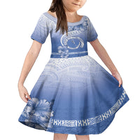 Shefa Vanuatu Family Matching Long Sleeve Bodycon Dress and Hawaiian Shirt Hibiscus Sand Drawing with Pacific Pattern LT9 Daughter's Dress Blue Art - Polynesian Pride