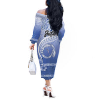 Shefa Vanuatu Off The Shoulder Long Sleeve Dress Hibiscus Sand Drawing with Pacific Pattern
