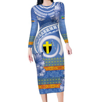 Tafea Vanuatu Family Matching Long Sleeve Bodycon Dress and Hawaiian Shirt Hibiscus Sand Drawing with Pacific Pattern LT9 Mom's Dress Blue Art - Polynesian Pride