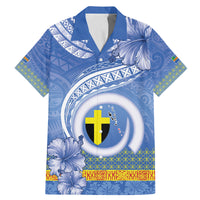 Tafea Vanuatu Family Matching Mermaid Dress and Hawaiian Shirt Hibiscus Sand Drawing with Pacific Pattern LT9 Dad's Shirt - Short Sleeve Blue Art - Polynesian Pride