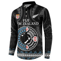 Custom Fiji and New Zealand Button Sweatshirt Maori Fern Mix Tapa Tribal Unique LT9 - Polynesian Pride
