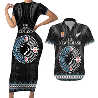 Custom Fiji and New Zealand Couples Matching Short Sleeve Bodycon Dress and Hawaiian Shirt Maori Fern Mix Tapa Tribal Unique LT9 Black - Polynesian Pride