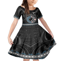 Custom Fiji and New Zealand Family Matching Mermaid Dress and Hawaiian Shirt Maori Fern Mix Tapa Tribal Unique LT9 Daughter's Dress Black - Polynesian Pride