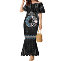 Custom Fiji and New Zealand Family Matching Mermaid Dress and Hawaiian Shirt Maori Fern Mix Tapa Tribal Unique LT9 Mom's Dress Black - Polynesian Pride