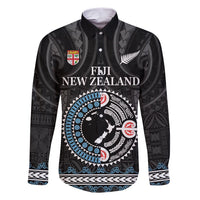 Custom Fiji and New Zealand Family Matching Short Sleeve Bodycon Dress and Hawaiian Shirt Maori Fern Mix Tapa Tribal Unique LT9 Dad's Shirt - Long Sleeve Black - Polynesian Pride