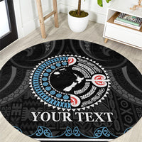 Custom Fiji and New Zealand Round Carpet Maori Fern Mix Tapa Tribal Unique LT9 Black - Polynesian Pride