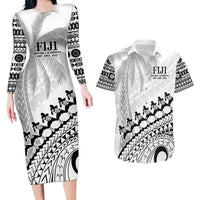 Custom Fiji Rugby Cibi Dance Couples Matching Long Sleeve Bodycon Dress and Hawaiian Shirt Create History World Cup Sevens LT9 White - Polynesian Pride