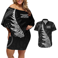 New Zealand Black Fern 7s Couples Matching Off Shoulder Short Dress and Hawaiian Shirt History World Cup Sevens LT9 Black - Polynesian Pride