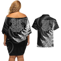 New Zealand Black Fern 7s Couples Matching Off Shoulder Short Dress and Hawaiian Shirt History World Cup Sevens LT9 - Polynesian Pride