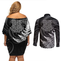 New Zealand Black Fern 7s Couples Matching Off Shoulder Short Dress and Long Sleeve Button Shirt History World Cup Sevens LT9 - Polynesian Pride