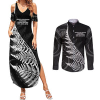 New Zealand Black Fern 7s Couples Matching Summer Maxi Dress and Long Sleeve Button Shirt History World Cup Sevens LT9 Black - Polynesian Pride