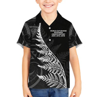 New Zealand Black Fern 7s Family Matching Off Shoulder Short Dress and Hawaiian Shirt History World Cup Sevens LT9 Son's Shirt Black - Polynesian Pride
