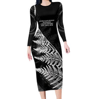 New Zealand Black Fern 7s Long Sleeve Bodycon Dress History World Cup Sevens LT9 Long Dress Black - Polynesian Pride