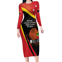 Personalised Papua Niugini Tok Pisin Wik Family Matching Long Sleeve Bodycon Dress and Hawaiian Shirt LT9 Mom's Dress Red - Polynesian Pride