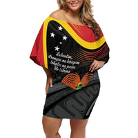 Personalised Papua Niugini Tok Pisin Wik Family Matching Off Shoulder Short Dress and Hawaiian Shirt LT9 Mom's Dress Red - Polynesian Pride