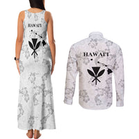 Hawaii Lei Kamehameha Couples Matching Tank Maxi Dress and Long Sleeve Button Shirt Ke'oke'o Seamless Pattern Hibiscus Flower LT9 - Polynesian Pride