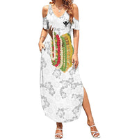 Hawaii Lei Kamehameha Family Matching Summer Maxi Dress and Hawaiian Shirt Ke'oke'o Seamless Pattern Hibiscus Flower LT9 Mom's Dress White - Polynesian Pride