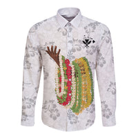 Hawaii Lei Kamehameha Long Sleeve Button Shirt Ke'oke'o Seamless Pattern Hibiscus Flower LT9 Unisex White - Polynesian Pride