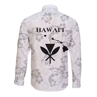 Hawaii Lei Kamehameha Long Sleeve Button Shirt Ke'oke'o Seamless Pattern Hibiscus Flower LT9 - Polynesian Pride