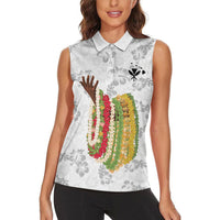 Hawaii Lei Kamehameha Women Sleeveless Polo Shirt Ke'oke'o Seamless Pattern Hibiscus Flower LT9 - Polynesian Pride