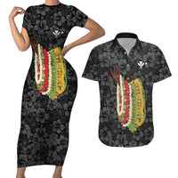 Hawaii Lei Kamehameha Couples Matching Short Sleeve Bodycon Dress and Hawaiian Shirt Ele'ele Seamless Pattern Hibiscus Flower LT9 Black - Polynesian Pride