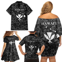Hawaii Lei Kamehameha Family Matching Off Shoulder Short Dress and Hawaiian Shirt Ele'ele Seamless Pattern Hibiscus Flower LT9 - Polynesian Pride