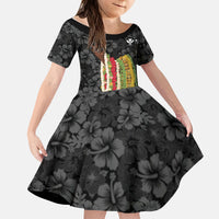 Hawaii Lei Kamehameha Kid Short Sleeve Dress Ele'ele Seamless Pattern Hibiscus Flower