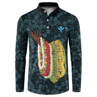 Hawaii Lei Kamehameha Button Sweatshirt Uliuli Seamless Pattern Hibiscus Flower LT9 Blue - Polynesian Pride