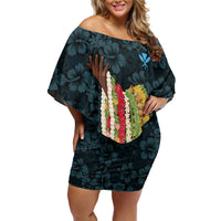 Hawaii Lei Kamehameha Off Shoulder Short Dress Uliuli Seamless Pattern Hibiscus Flower