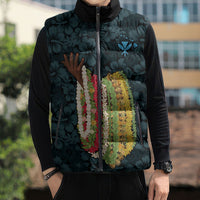 Hawaii Lei Kamehameha Sleeveless Puffer Jacket Uliuli Seamless Pattern Hibiscus Flower