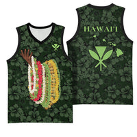 Hawaii Lei Kamehameha Basketball Jersey Oma'oma'o Seamless Pattern Hibiscus Flower