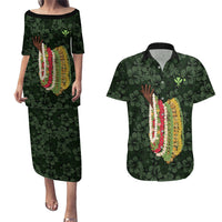 Hawaii Lei Kamehameha Couples Matching Puletasi and Hawaiian Shirt Oma'oma'o Seamless Pattern Hibiscus Flower LT9 Green - Polynesian Pride