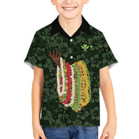 Hawaii Lei Kamehameha Family Matching Short Sleeve Bodycon Dress and Hawaiian Shirt Oma'oma'o Seamless Pattern Hibiscus Flower LT9 Son's Shirt Green - Polynesian Pride