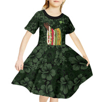 Hawaii Lei Kamehameha Kid Short Sleeve Dress Oma'oma'o Seamless Pattern Hibiscus Flower
