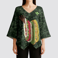 Hawaii Lei Kamehameha Kimono Sleeve Blouse Oma'oma'o Seamless Pattern Hibiscus Flower