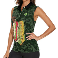 Hawaii Lei Kamehameha Women Sleeveless Polo Shirt Oma'oma'o Seamless Pattern Hibiscus Flower LT9 - Polynesian Pride