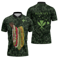 Hawaii Lei Kamehameha Zipper Polo Shirt Oma'oma'o Seamless Pattern Hibiscus Flower