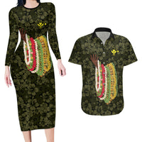 Hawaii Lei Kamehameha Couples Matching Long Sleeve Bodycon Dress and Hawaiian Shirt Melemele Seamless Pattern Hibiscus Flower LT9 Yellow - Polynesian Pride