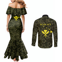 Hawaii Lei Kamehameha Couples Matching Mermaid Dress and Long Sleeve Button Shirt Melemele Seamless Pattern Hibiscus Flower LT9 - Polynesian Pride