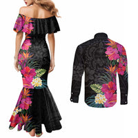 Hafa Adai Guam Couples Matching Mermaid Dress and Long Sleeve Button Shirt Tropical Flowers Colorful Vibes LT9 - Polynesian Pride