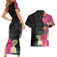 Hafa Adai Guam Couples Matching Short Sleeve Bodycon Dress and Hawaiian Shirt Tropical Flowers Colorful Vibes LT9 - Polynesian Pride