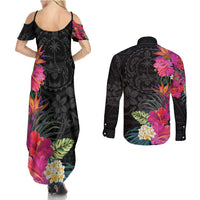 Hafa Adai Guam Couples Matching Summer Maxi Dress and Long Sleeve Button Shirt Tropical Flowers Colorful Vibes LT9 - Polynesian Pride