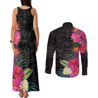 Hafa Adai Guam Couples Matching Tank Maxi Dress and Long Sleeve Button Shirt Tropical Flowers Colorful Vibes LT9 - Polynesian Pride